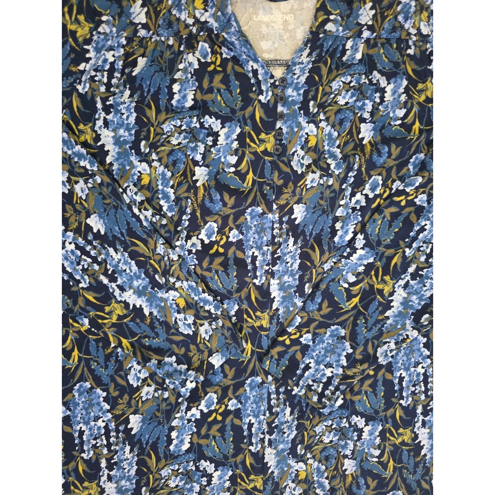 Lands End Womens 2X Blue Floral Tencel Modal Henley Long Sleeve Blouse Top NWT - Picture 4 of 16